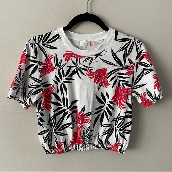 ARITZIA Wilfred Tropical Floral Crop Short Sleeve Top Womens XS - Picture 2 of 5